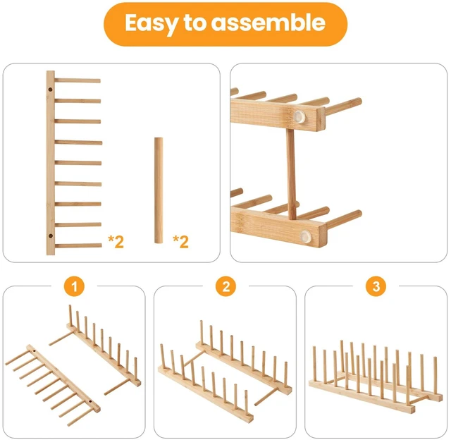 Alt view image 3 of 6 - Bamboo Wooden Dish Rack, Pot Lid Plate Rack Organizer Holder for Cabinet