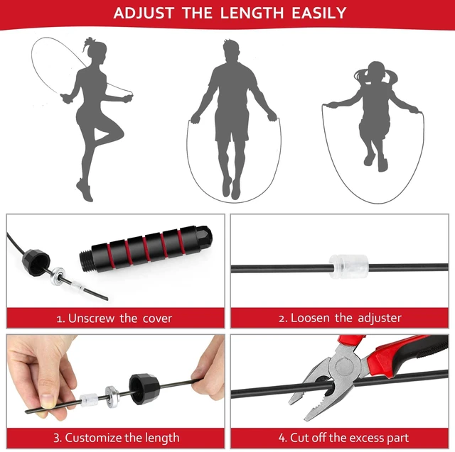 Alt view image 6 of 7 - Adjustable Speed Jump Rope with Ball Bearings, Durable Steel Cable and Soft Foam Handles for Cardio Workout, Weight Loss, Home Gym Exercise