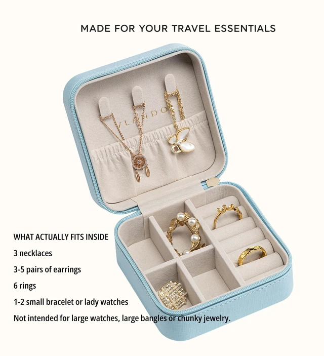 Alt view image 3 of 6 - VLANDO Small Travel Jewelry Box Organizer Display Case for Rings Earrings Necklaces Storage, Blue