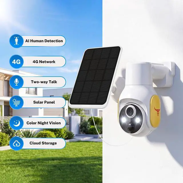 Alt view image 3 of 4 - 4G LTE Cellular Security Camera Wireless Outdoor, No Wi-Fi Solar Powered Camera, 360° Live View, Color Night Vision, PIR Motion Sensor, Two-Way Talk, Built-in SIM Card, Unlimited Plan
