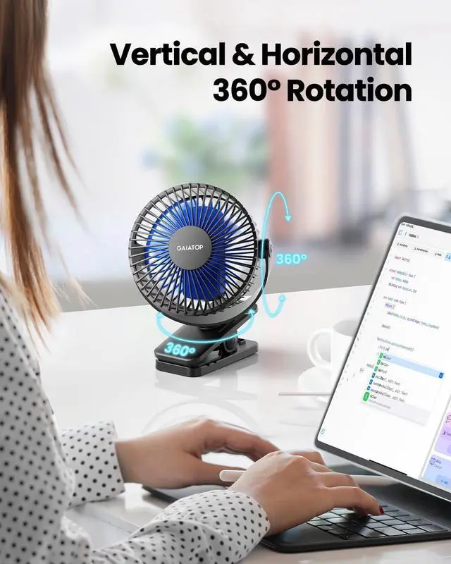 Alt view image 4 of 4 - Gaiatop Portable Clip on Fan, Mini Personal Quiet Rechargeable Fan