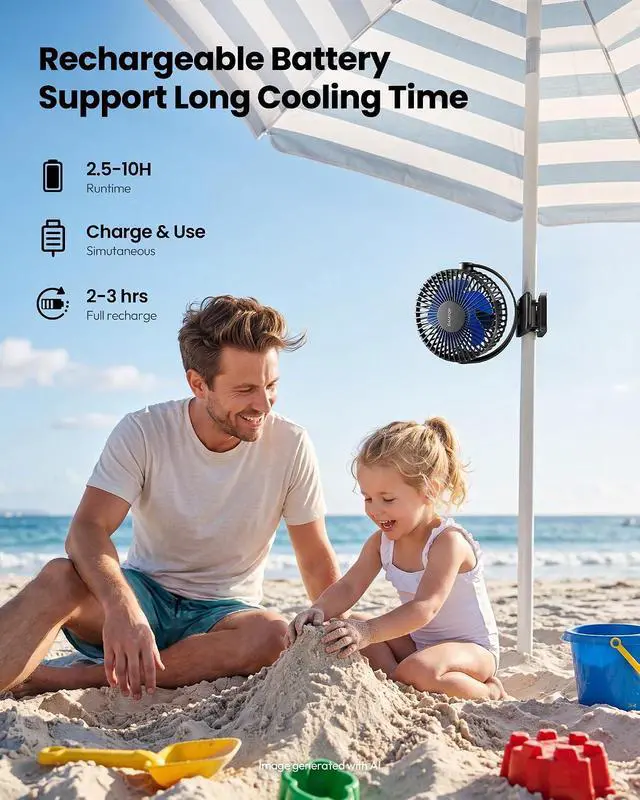 Alt view image 2 of 4 - Gaiatop Portable Clip on Fan, Mini Personal Quiet Rechargeable Fan