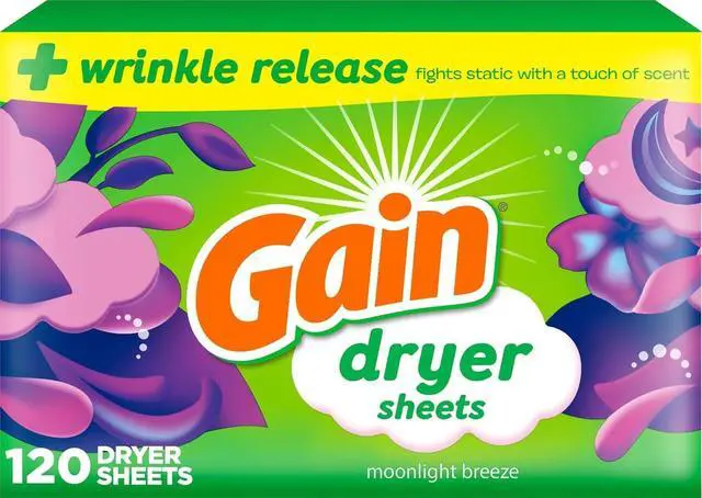 Main image of Gain dryer sheets Plus Wrinkle Release, Moonlight Breeze Scent, 120 Count, Fights static with a touch of scent, laundry sheets