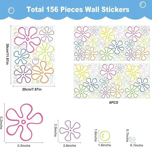 Alt view image 2 of 4 - 156PCS Under The Sea Wall Decals Colorful Bubble & Flower Stickers for Kids Room, Bathroom, Windows, Laptop, Birthday Party Decor 6 Sheets 30x20cm, Static Cling, Removable, Ocean Theme