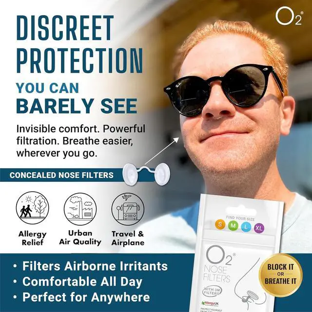 Alt view image 3 of 4 - O2 Nose Filters with 3M Filtration - Nasal Screens for Allergies, Dust & Smoke - Drug-Free & Latex-Free Nose Filters - Invisible Allergy Protection (Trial Pack 4 Sizes)