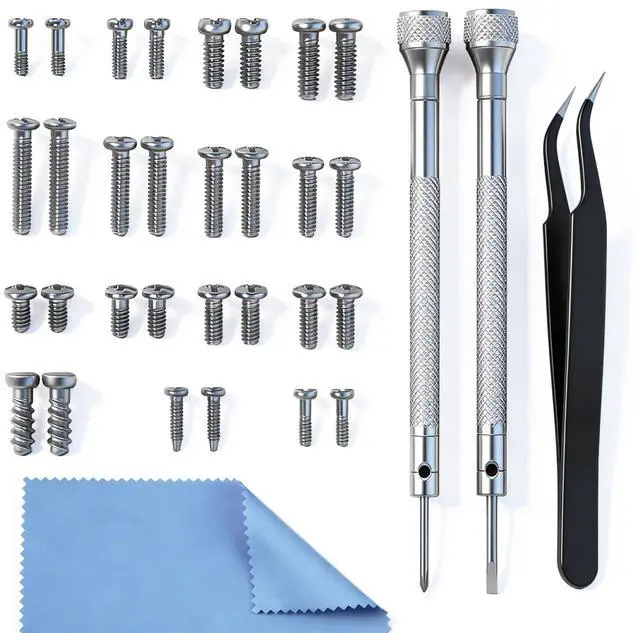 Main image of All-in-One Eyeglass Repair Kit with Precision Screwdriver, Tweezers, Cleaning Cloth, and Screws - Compact and Portable Small Kit