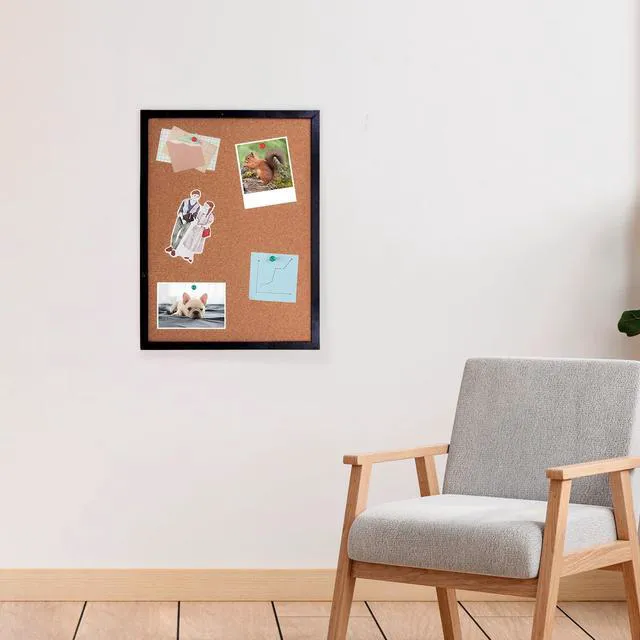 Alt view image 4 of 7 - Black Cork Bulletin Board, 14.6 x 11 Inches, Oak Veneer Frame, Wall Mounted for Office Home School (Includes Push Pins, Eye Bolts, Washers, Screws)