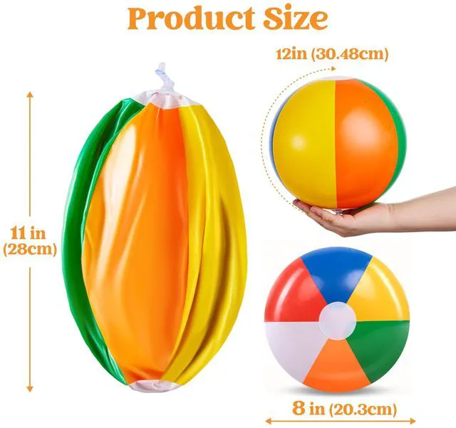 Alt view image 3 of 6 - JOYIN 12-Pack 12-Inch Beach Balls - Bulk Classic Inflatable Pool Toys for Games, Adults, Kids, Birthday Party Supplies, Rainbow Color Hawaiian Decorations Gifts