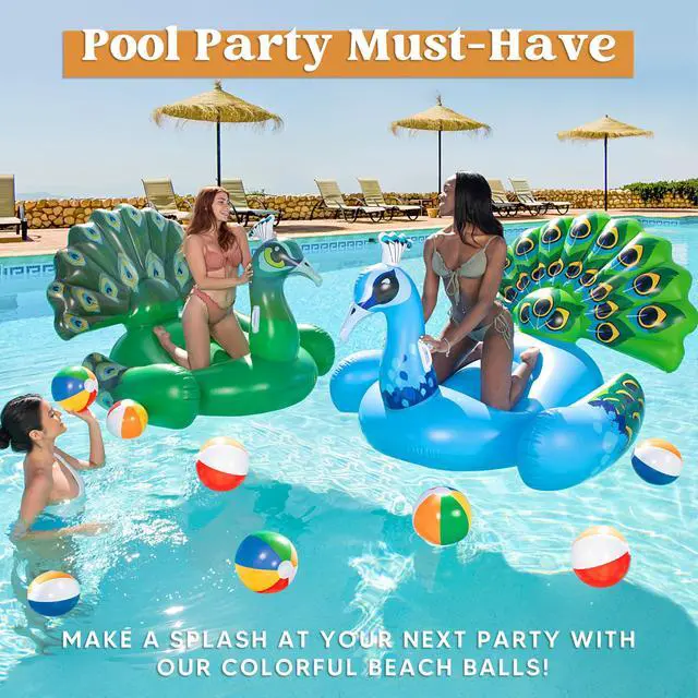 Alt view image 6 of 6 - JOYIN 12-Pack 12-Inch Beach Balls - Bulk Classic Inflatable Pool Toys for Games, Adults, Kids, Birthday Party Supplies, Rainbow Color Hawaiian Decorations Gifts