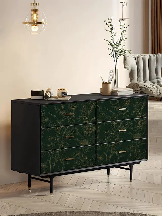 Alt view image 2 of 6 - Hopepak 43.9cm x 199.9cm Gold Green Floral Peel and Stick Wallpaper, Self-Adhesive Removable Waterproof Contact Paper, Vinyl Roll for Bedroom Living Room Bathroom