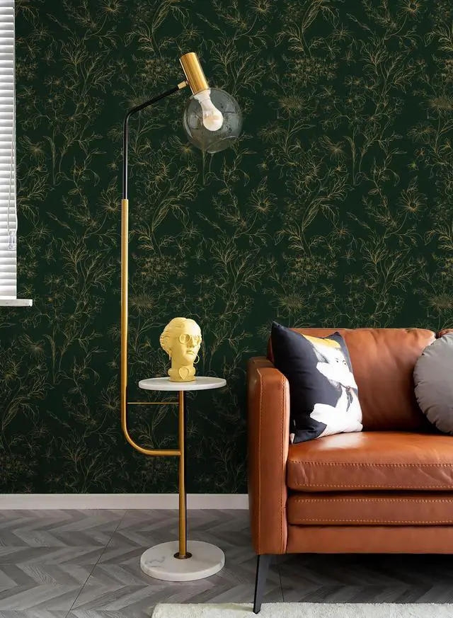Alt view image 3 of 6 - Hopepak 43.9cm x 199.9cm Gold Green Floral Peel and Stick Wallpaper, Self-Adhesive Removable Waterproof Contact Paper, Vinyl Roll for Bedroom Living Room Bathroom