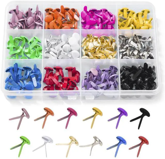 Main image of 180Pcs Paper Crafts, 12 Colors Wide Band Paper Fasteners, Metal Paper Fasteners, Mini Stands, for DIY Craft Projects, Scrapbooking, Split Pins