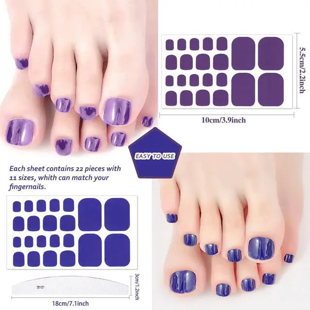 Alt view image 2 of 7 - 352Pcs 16Sheets Bright Solid Color Toe Nail Wraps Self-Adhesive Full Nail Stickers Colorful Nail Art Decals Strips with Nail File for Women Girls Nail Art
