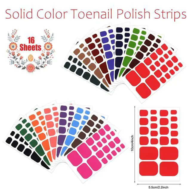 Alt view image 6 of 7 - 352Pcs 16Sheets Bright Solid Color Toe Nail Wraps Self-Adhesive Full Nail Stickers Colorful Nail Art Decals Strips with Nail File for Women Girls Nail Art