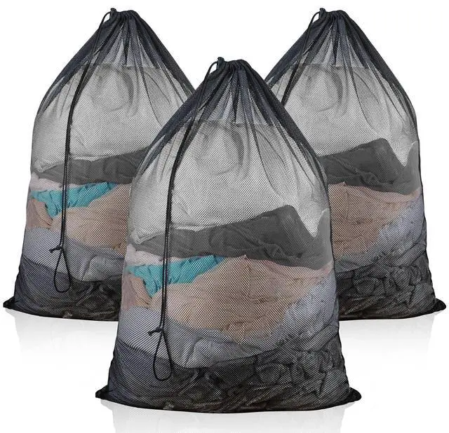 Main image of 3-Pack Large Mesh Laundry Bags, 60.96 x 91.44cm, with Drawstring Closure, Delicate Bags for Machine - Perfect for College Dorm, Travel, Laundry Room, Apartment (Black)