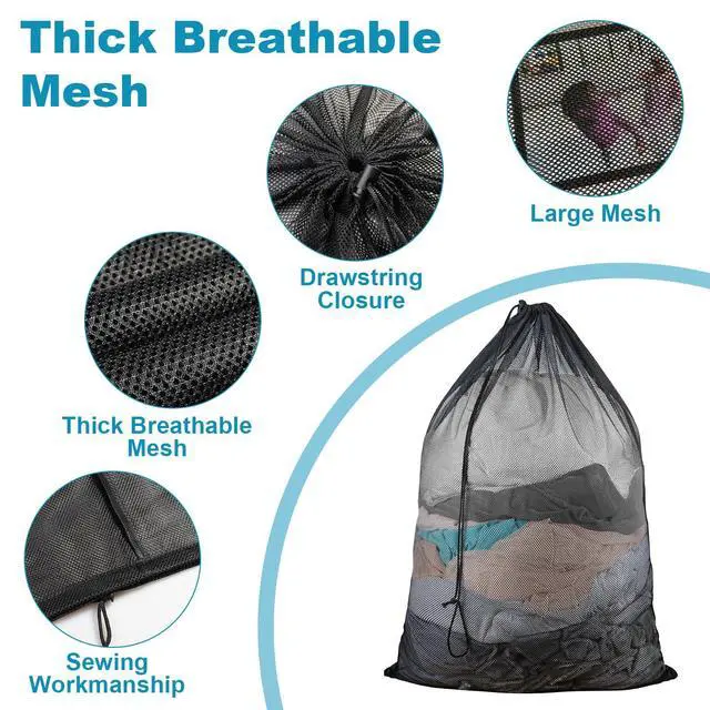 Alt view image 3 of 7 - 3-Pack Large Mesh Laundry Bags, 60.96 x 91.44cm, with Drawstring Closure, Delicate Bags for Machine - Perfect for College Dorm, Travel, Laundry Room, Apartment (Black)