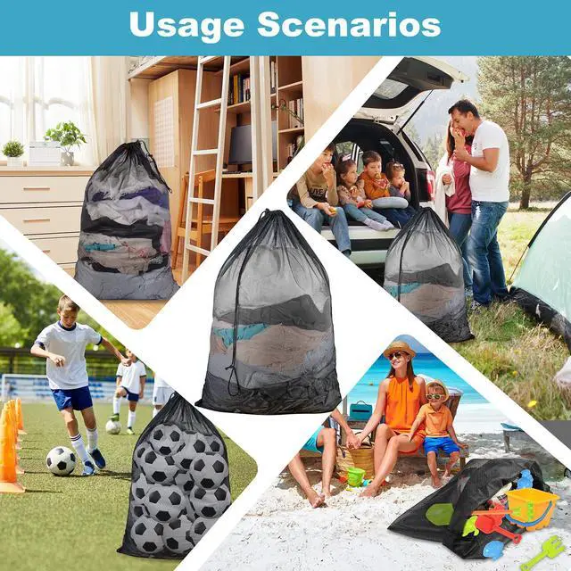 Alt view image 5 of 7 - 3-Pack Large Mesh Laundry Bags, 60.96 x 91.44cm, with Drawstring Closure, Delicate Bags for Machine - Perfect for College Dorm, Travel, Laundry Room, Apartment (Black)