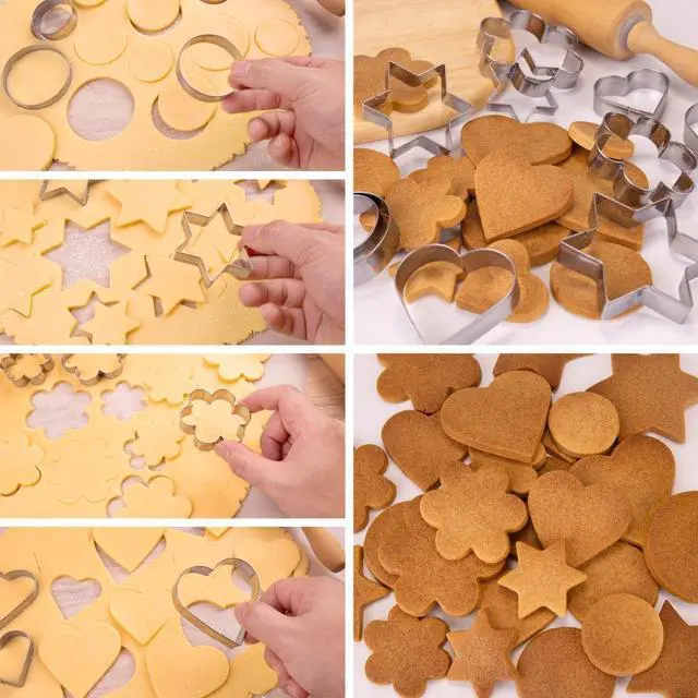 Alt view image 3 of 7 - 12-Piece Stainless Steel Cookie Cutter Set, 3 Heart, 3 Star, 3 Flower, 3 Round Cookie Cutters