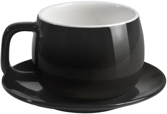 Main image of IonEgg Ceramic Coffee Cup with Saucer, 270ml/9oz, Minimalist Design, Ideal for Latte, Cappuccino and Tea, Black