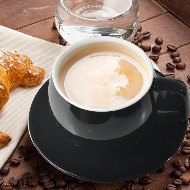Alt view image 3 of 6 - IonEgg Ceramic Coffee Cup with Saucer, 270ml/9oz, Minimalist Design, Ideal for Latte, Cappuccino and Tea, Black