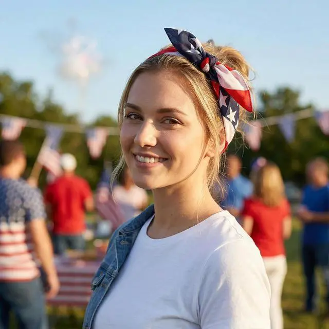 Alt view image 7 of 7 - Ardorchid American Flag Bandana Headband USA Patriotic Red White and Blue for Men and Women Neck Face Scarf Head Wrap