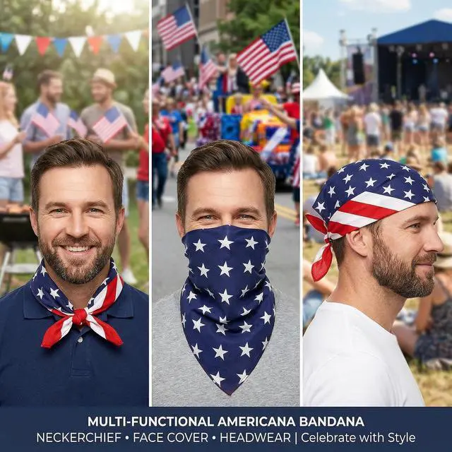 Alt view image 3 of 7 - Ardorchid American Flag Bandana Headband USA Patriotic Red White and Blue for Men and Women Neck Face Scarf Head Wrap