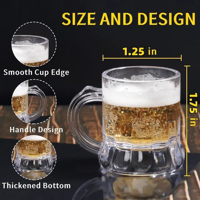 Alt view image 2 of 6 - YAXINRUI Mini Mug Shot Glasses 1 oz Plastic Beer Tasting Glasses for Beer Fest Birthday Weddings Party Supplies BBQ Picnics 1.75'' Tall 12 Pieces