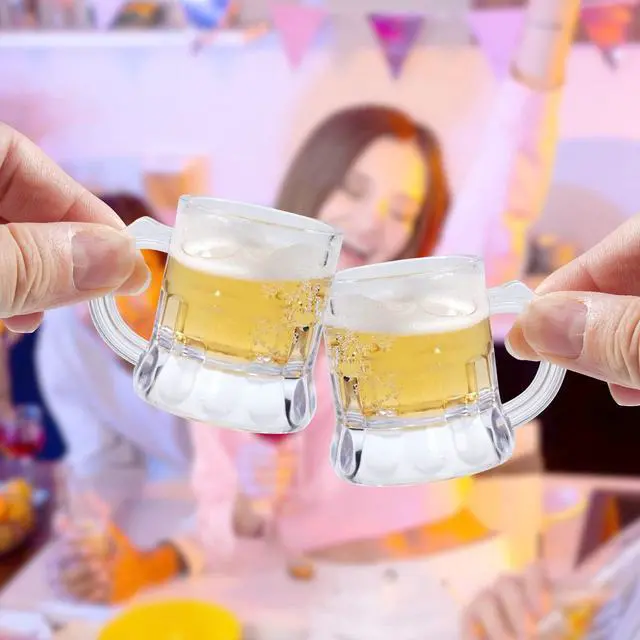 Alt view image 6 of 6 - YAXINRUI Mini Mug Shot Glasses 1 oz Plastic Beer Tasting Glasses for Beer Fest Birthday Weddings Party Supplies BBQ Picnics 1.75'' Tall 12 Pieces