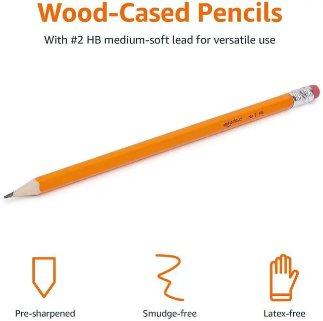 Alt view image 3 of 4 - Amazon Basics #2 HB Wood-Cased Pencils, Pre-sharpened with Erasers, Soft Strong Lead, Orange, 30 Count