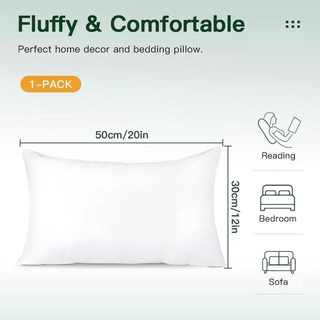 Alt view image 2 of 6 - OTOSTAR Throw Pillow Insert 12x20 Cushion Inner Soft Fluffy Plump White Decorative Pillow Pad