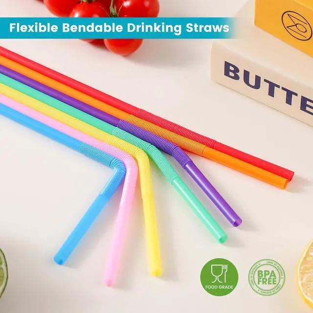 Alt view image 4 of 6 - 100 Pcs Flexible Bendy Plastic Straws, 12.8" Extra Long Colorful Disposable for Party Decorations, Fits 60 oz Tumblers & Large Cups