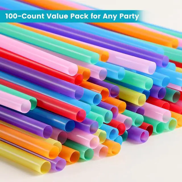 Alt view image 6 of 6 - 100 Pcs Flexible Bendy Plastic Straws, 12.8" Extra Long Colorful Disposable for Party Decorations, Fits 60 oz Tumblers & Large Cups