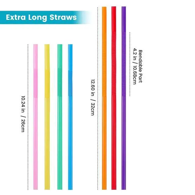 Alt view image 5 of 6 - 100 Pcs Flexible Bendy Plastic Straws, 12.8" Extra Long Colorful Disposable for Party Decorations, Fits 60 oz Tumblers & Large Cups