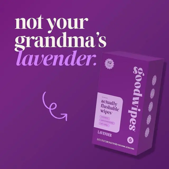 Alt view image 4 of 6 - Goodwipes Flushable Wipes Lavender, Individually Wrapped, Travel Size, pH Balanced for Feminine Hygiene, 32 Count (1 Pack)