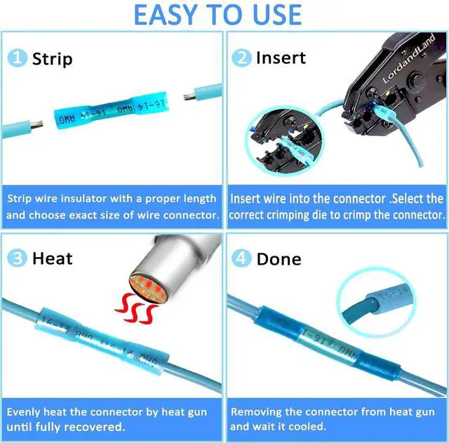 Alt view image 3 of 6 - 50 Pcs Heat Shrink Butt Connectors Kit, Waterproof Insulated Marine Automotive Crimp Terminals Butt Splice for Marine, Automotive, Motorcycle, Truck Electrical