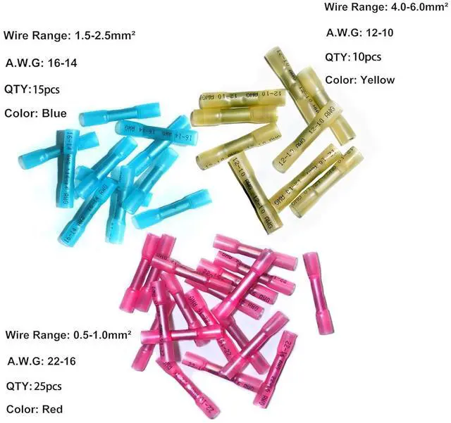 Alt view image 2 of 6 - 50 Pcs Heat Shrink Butt Connectors Kit, Waterproof Insulated Marine Automotive Crimp Terminals Butt Splice for Marine, Automotive, Motorcycle, Truck Electrical
