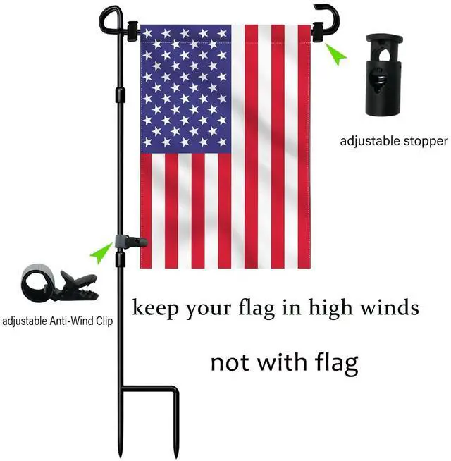 Alt view image 5 of 7 - Garden Flag Stand with Flag Stopper and Clip, Waterproof Powder-Coated Paint for House, Decorative Yard, and Seasonal Flags