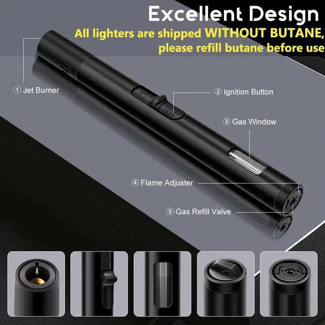 Alt view image 2 of 6 - LcFun 2 Pack Refillable Butane Torch Lighter with Visible Fuel Window, Windproof Adjustable Jet Flame for Candle, Grill, BBQ, Camping, Fireworks (Butane Not Included)