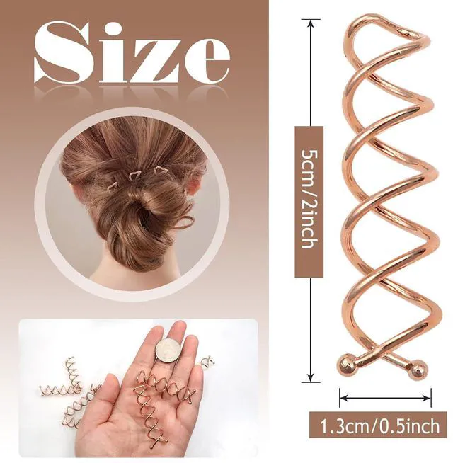 Alt view image 2 of 6 - 20pcs Rose Gold Spiral Hair Pins 2 Inch Bun Twister Spin Clip Round Clip Bun Maker for Thick Hair Non-Scratched Women