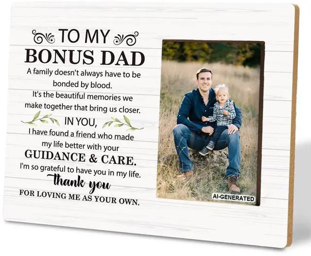 Main image of Photo Frame Wall Art Tabletop, Fits 4x6 Inches Photo, Gift for Bonus Dad Stepdad, Father's Day, Thank You for Loving Me as Your Own