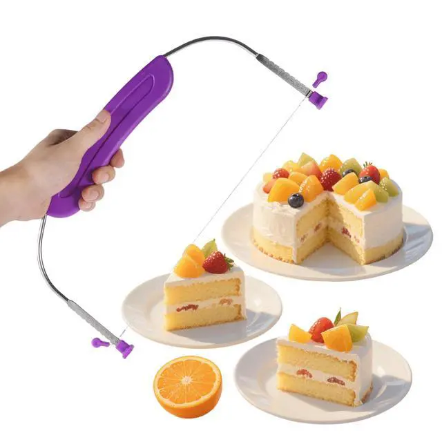 Alt view image 4 of 6 - Adjustable Cake Leveler, Cutter and Slicer, 9 Different Heights, Premium Food Grade Stainless Steel Double Wires, for Leveling and Molding, Purple