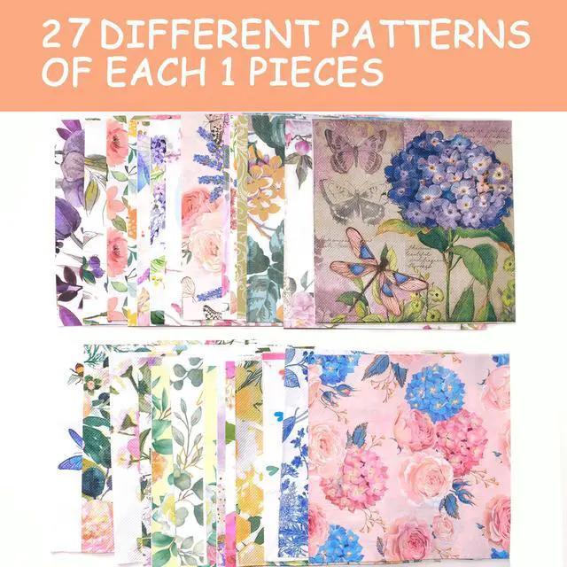 Alt view image 5 of 6 - Decoupage Napkins Assorted Floral 27 Pack 27 Styles 13 Inch Unfolded Retro Floral Paper
