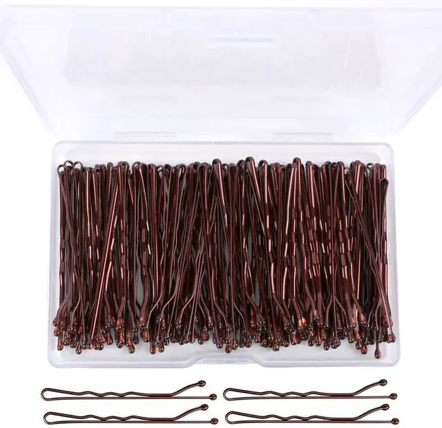 Main image of 100Pcs Premium Brown Wavy Bobby Pins Kit with Storage Box for Women Girls Kids, 2inch