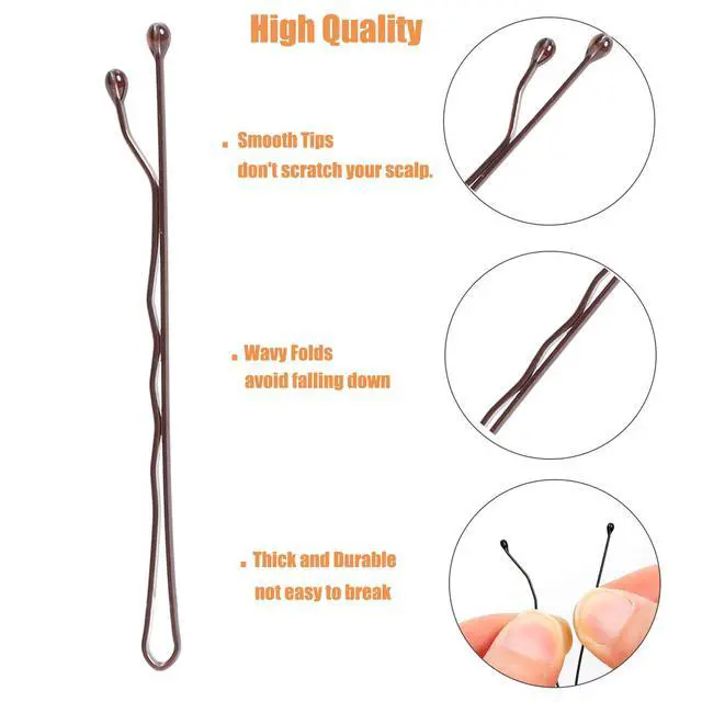 Alt view image 6 of 6 - 100Pcs Premium Brown Wavy Bobby Pins Kit with Storage Box for Women Girls Kids, 2inch