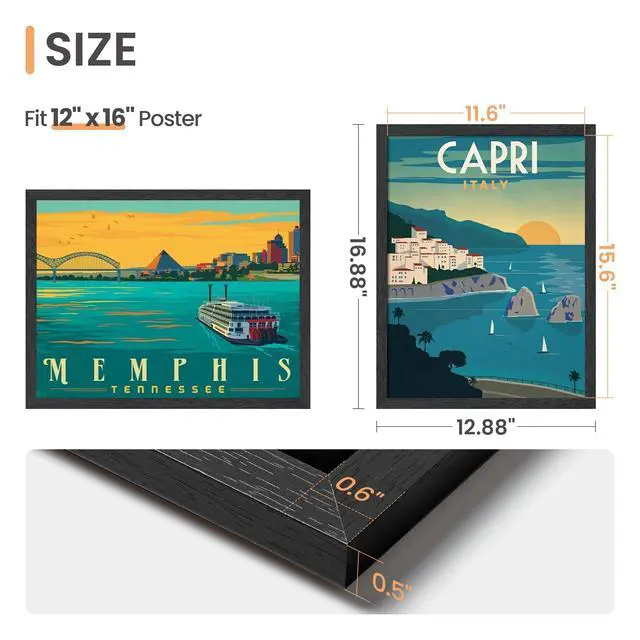 Alt view image 3 of 6 - Upsimples 12x16 Wall Gallery Picture Frame, Engineered Wood, Black, 1 Pack
