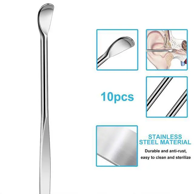 Alt view image 3 of 7 - 10pcs Silver Metal Ear Pick Spoon Curette Earwax Remover Tool with Hanging Key Pendant