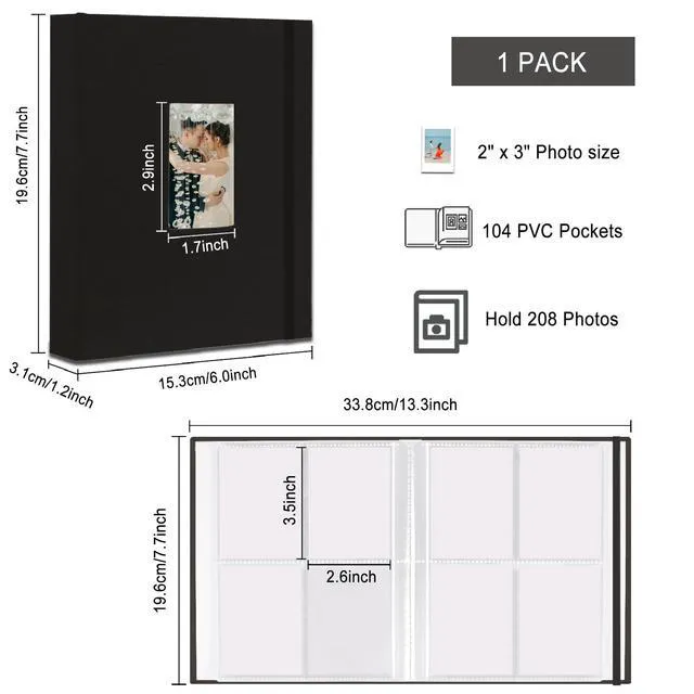 Alt view image 3 of 6 - Fujifilm Photo Album, 208 Photos, 2x3 Inch, Linen Hardcover, Black, 1 Pack, for Mini Instant Film, Polaroid Instant Camera, Travel, Family, Anniversary, Baby, Vacations