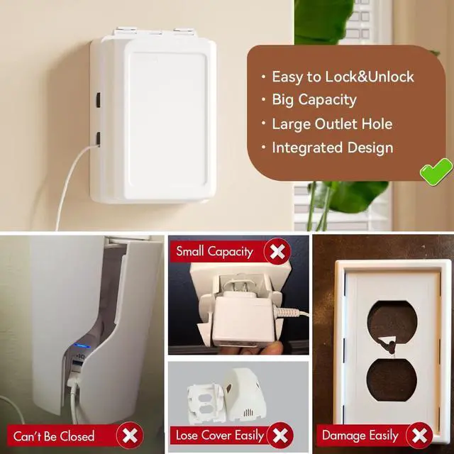 Alt view image 4 of 6 - EUDEMON Updated Baby Safety Electrical Outlet Cover Box, 1 Pack, Childproof Plug Cover, More Space for Large Plugs, Easy to Install & Use, White