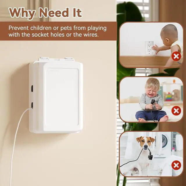 Alt view image 3 of 6 - EUDEMON Updated Baby Safety Electrical Outlet Cover Box, 1 Pack, Childproof Plug Cover, More Space for Large Plugs, Easy to Install & Use, White