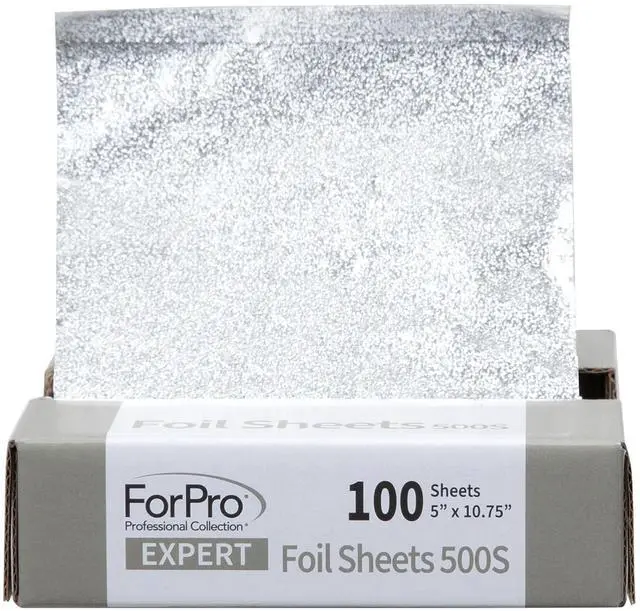 Main image of ForPro Expert Embossed Foil Sheets 500S, Aluminum Hair Foils, Food Safe, Pop-Up Dispenser, 5" W x 10.75" L, 100-Count